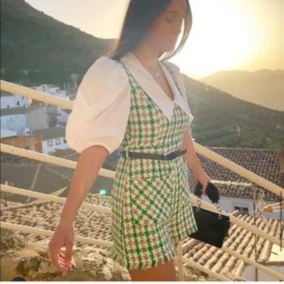 NWT ZARA Tweed Jumpsuit Ecru Green XL Blogger’ Fav - Picture 9 of 15